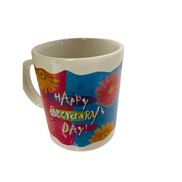 Happy Secretary's Day Mug Floral  Work 11 oz handle Ceramic Blue Yellow Orange‎ - Picture 3 of 6